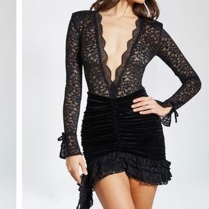Miss Circle Nadina Black Lace Velvet Mini Dress  M